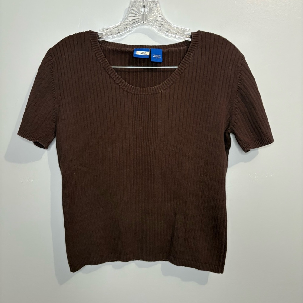 Vintage Falls Creek Women's Medium Short Sleeve Sweater Ribbed Brown Rounded